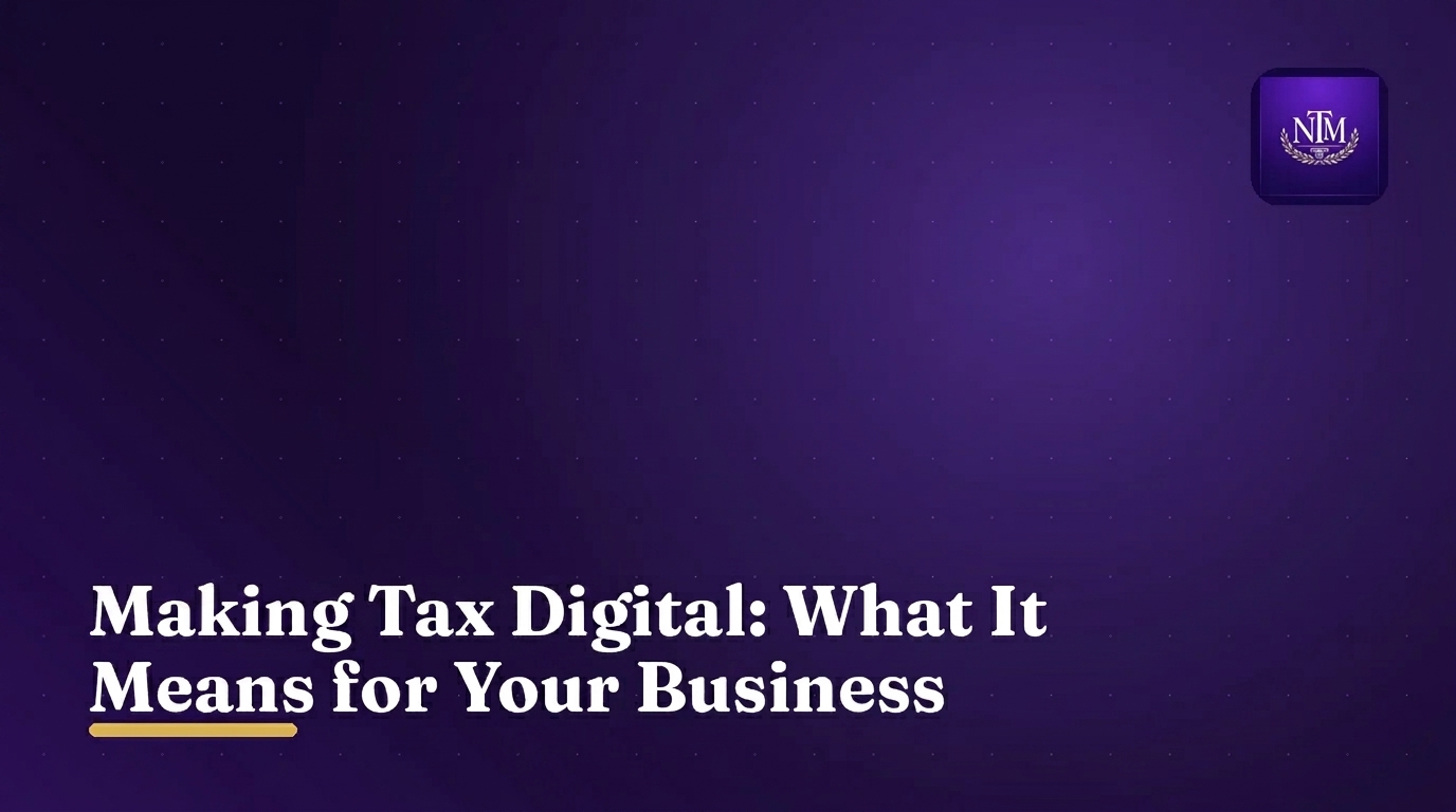 Illustration of Making Tax Digital for income tax on a purple background